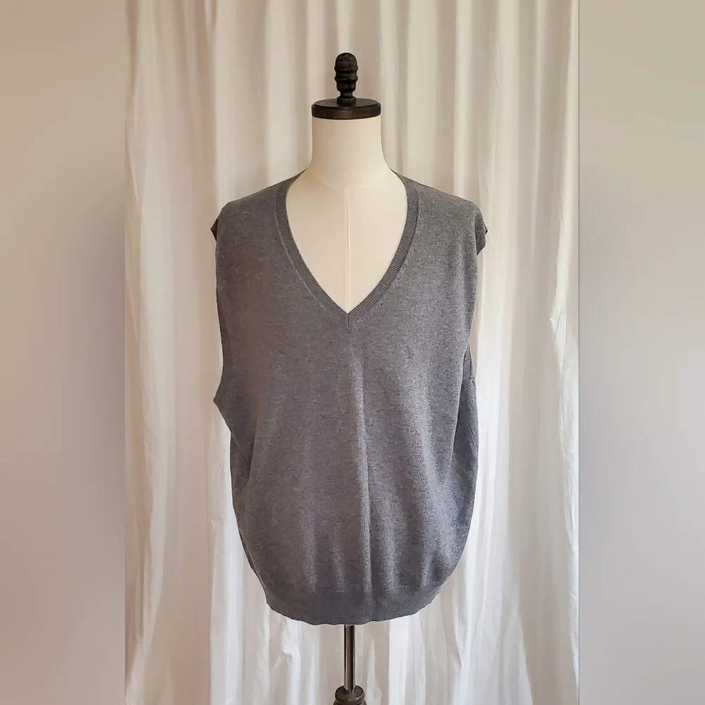Kallspin Cashmere Wool Blend Sweater Vest Men's Size 2XL Medium Gray V-Neck.